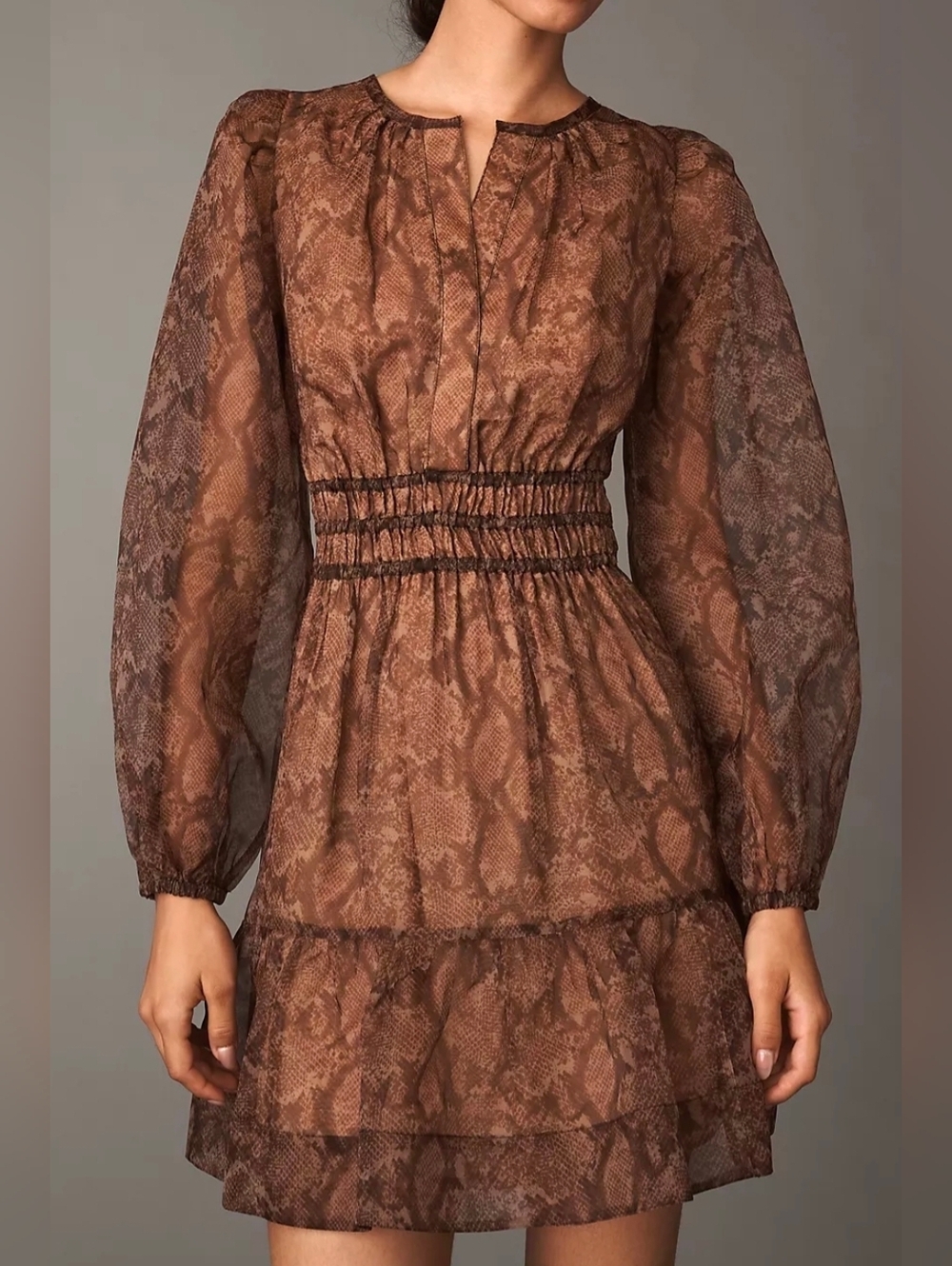 Anthropologie Somerset Organza Snake-Print Long Sleeve Mini Dress